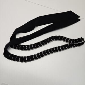 Vintage Silver Chain Belt with Black Chiffon Scarf Ribbon Tie Belt OS Retro Glam